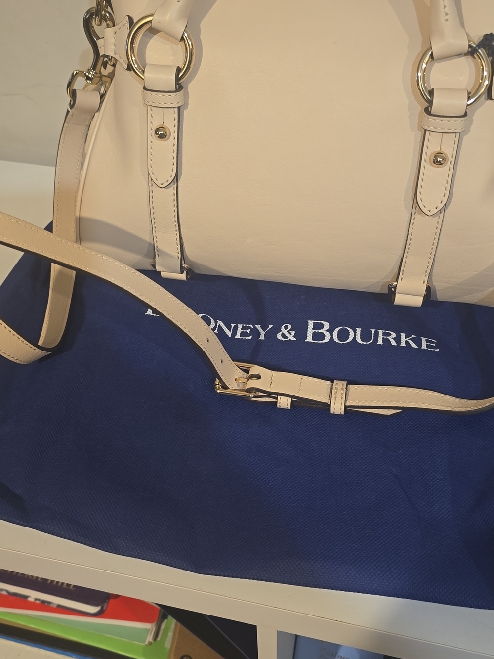 Dooney & Bourke Cream Leather Satchel with Tassel - Picture 16 of 16